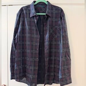 Perry Ellis Navy and Red Plaid Shirt